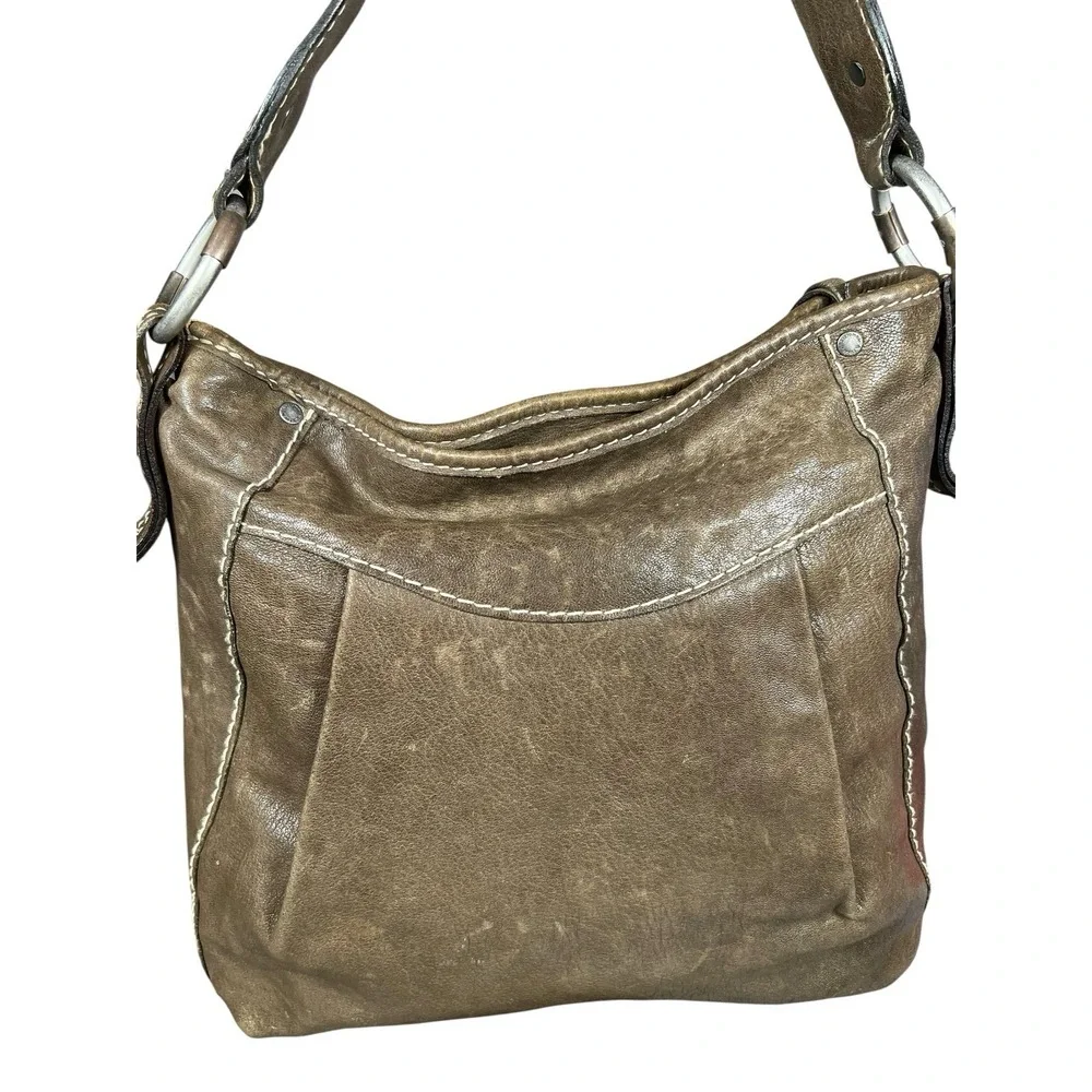 Abercrombie & Fitch Y2K 00's Leather Hobo Shoulder Bag Slouchy‎ Distressed Brown